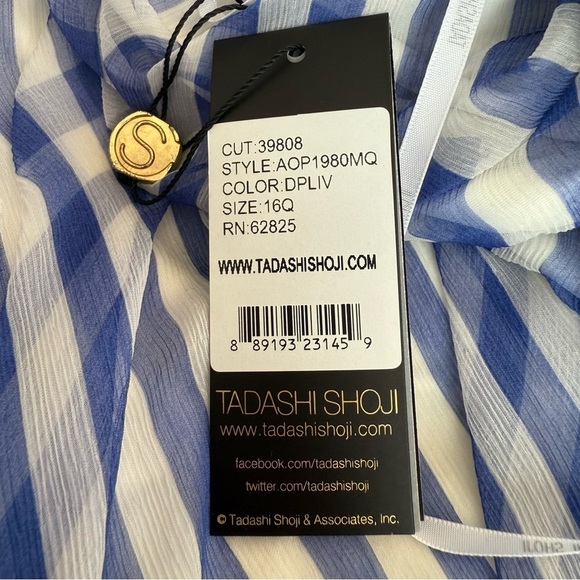 Tadashi Shoji Plus Size 100% Silk Blue and White A-Line Midi Dress - Picture 6 of 12